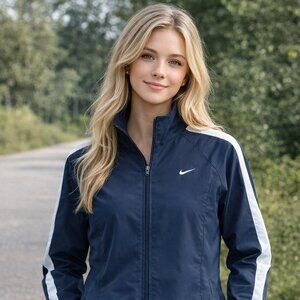 Nike Women’s Navy Blue White Stripe Jacket Medium